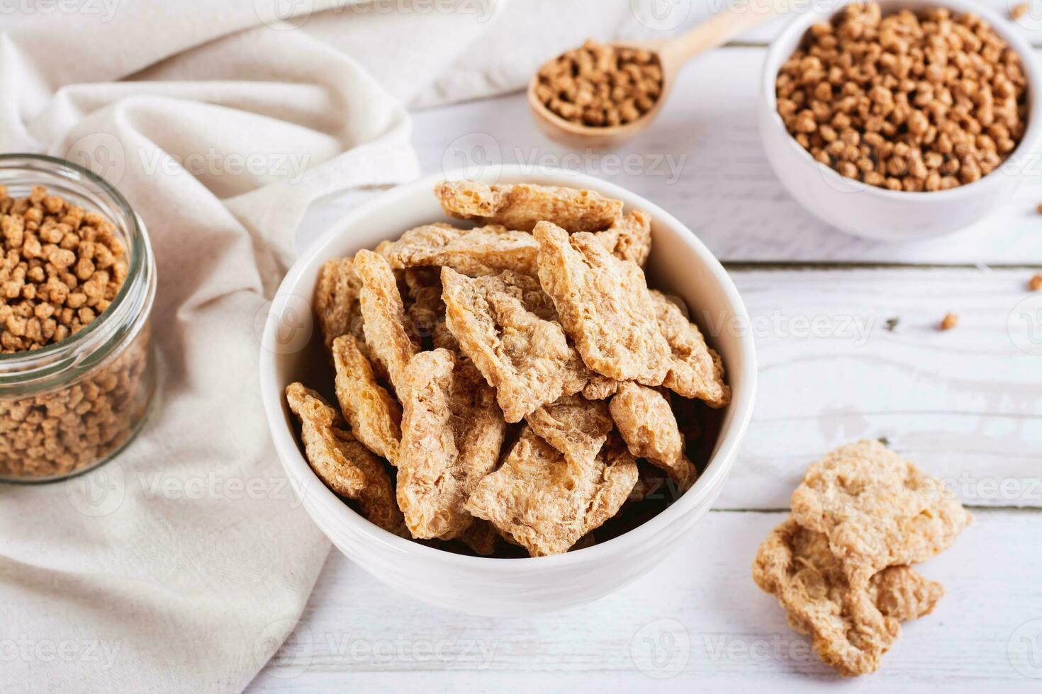 Alternative protein dry soy meat in a bowl on the table photo