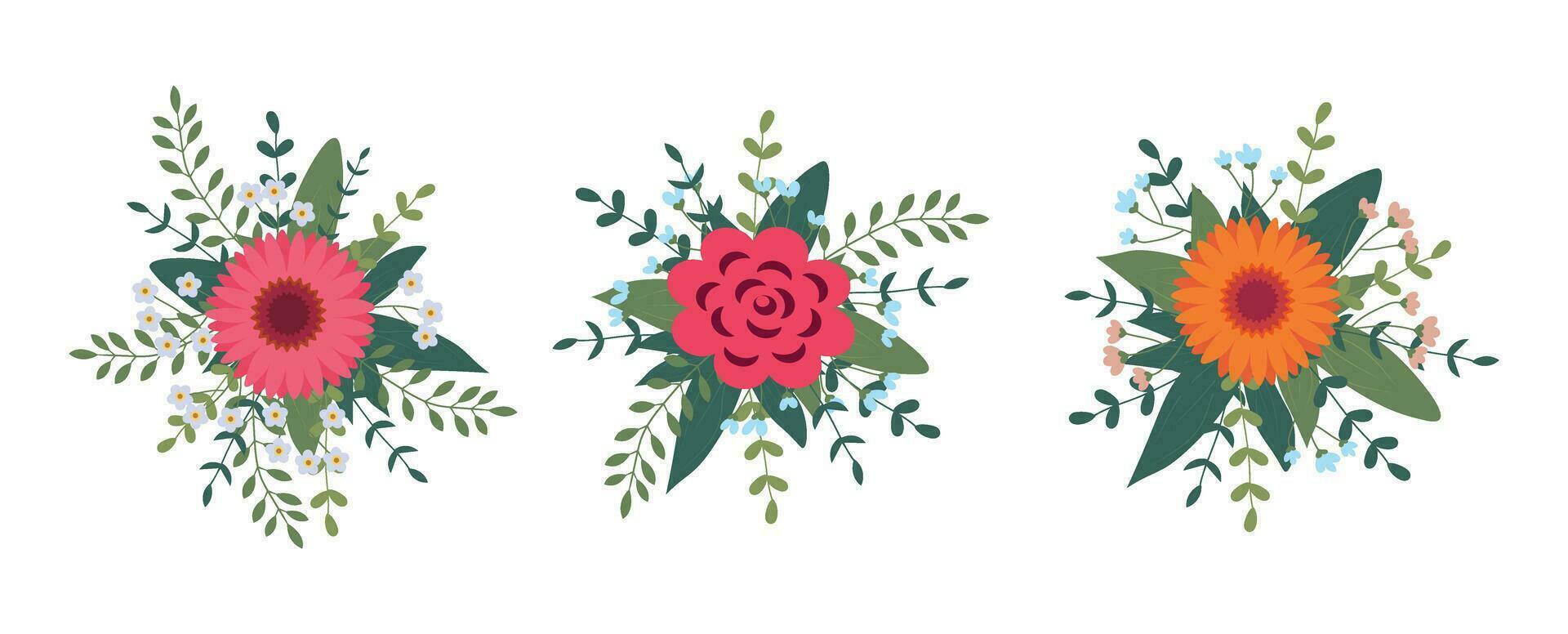 conjunto de flores arreglo aislado en antecedentes. plano ilustración. Perfecto para tarjetas, invitaciones, decoraciones, logo, varios diseños vector