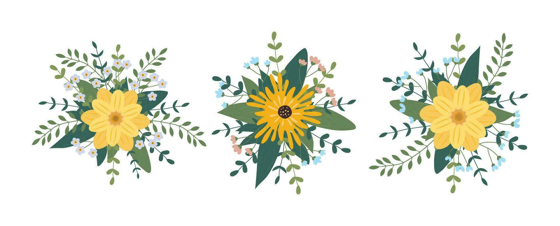 conjunto de flores arreglo aislado en antecedentes. plano ilustración. Perfecto para tarjetas, invitaciones, decoraciones, logo, varios diseños vector