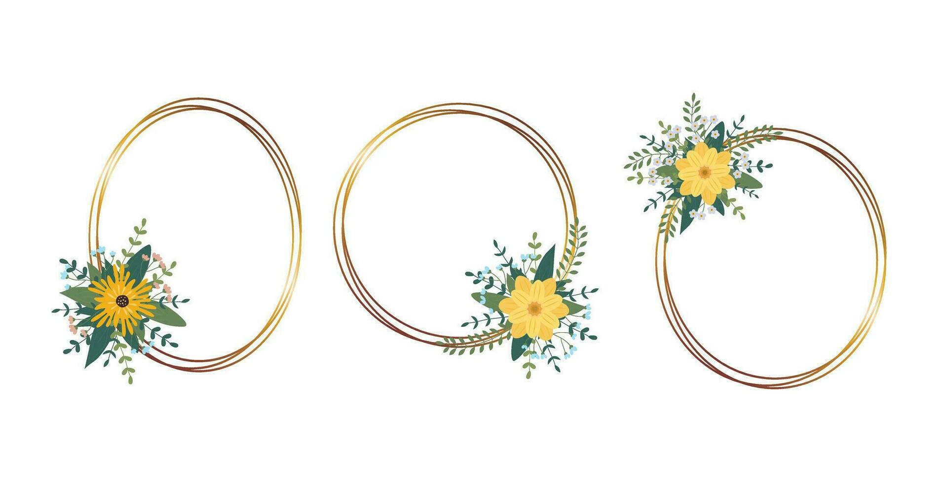 Set of gold circle frame with arrangement. Perfect for wedding invitation cards, luxury templates vector