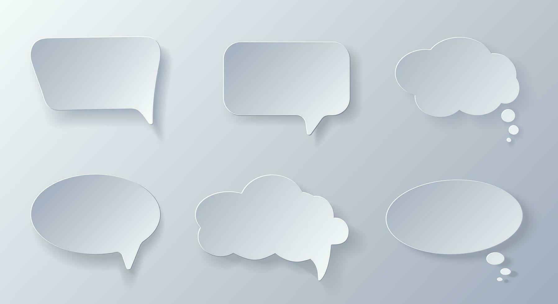 Papercut Grey White Speech Bubbles. 3D Papercraft cut talk frame icon for posters and flyers, presentation, web, social media, design, banner, stickers and stories. vector