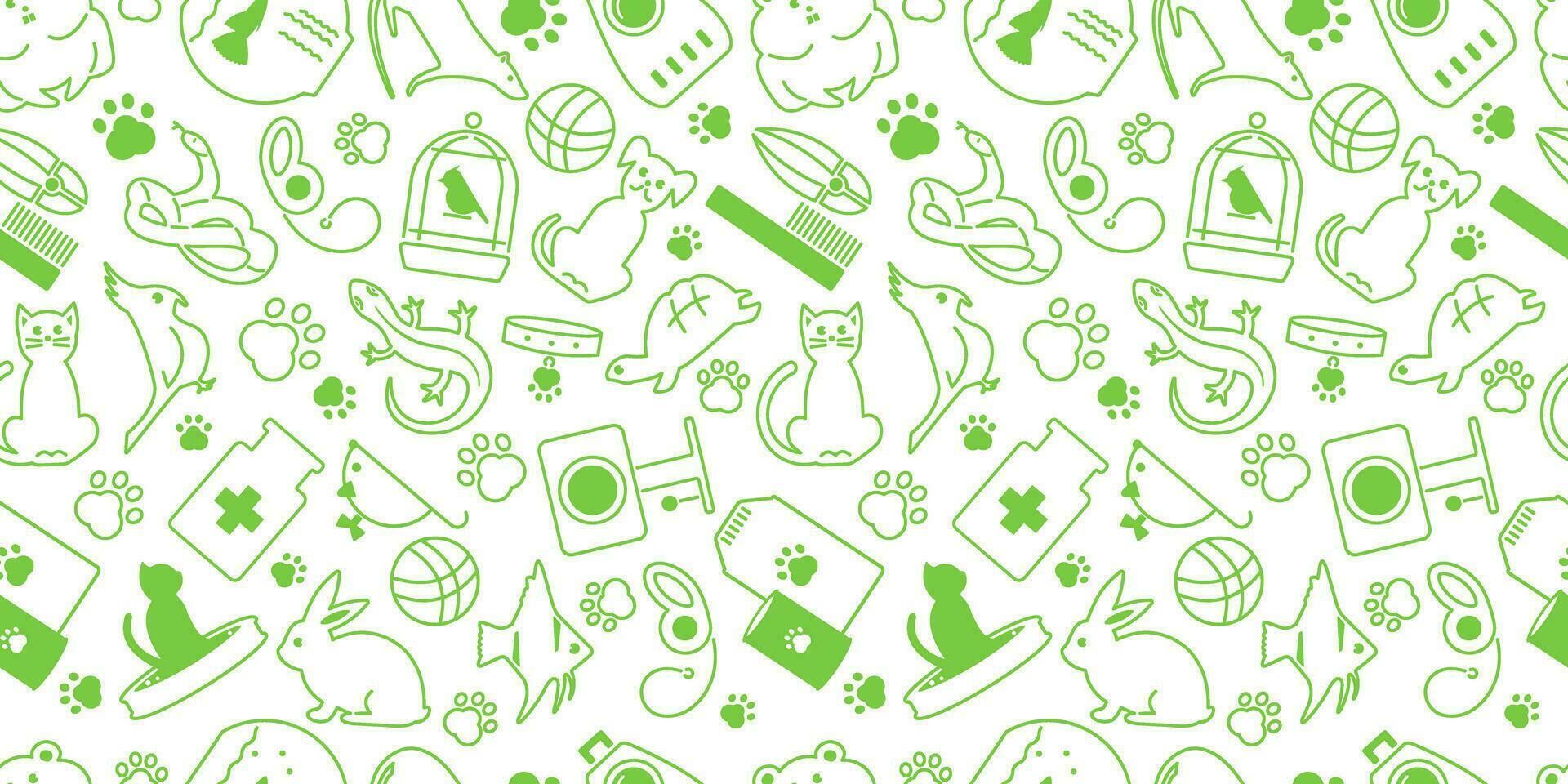 Seamless pet store pattern with flat pictograms. vector