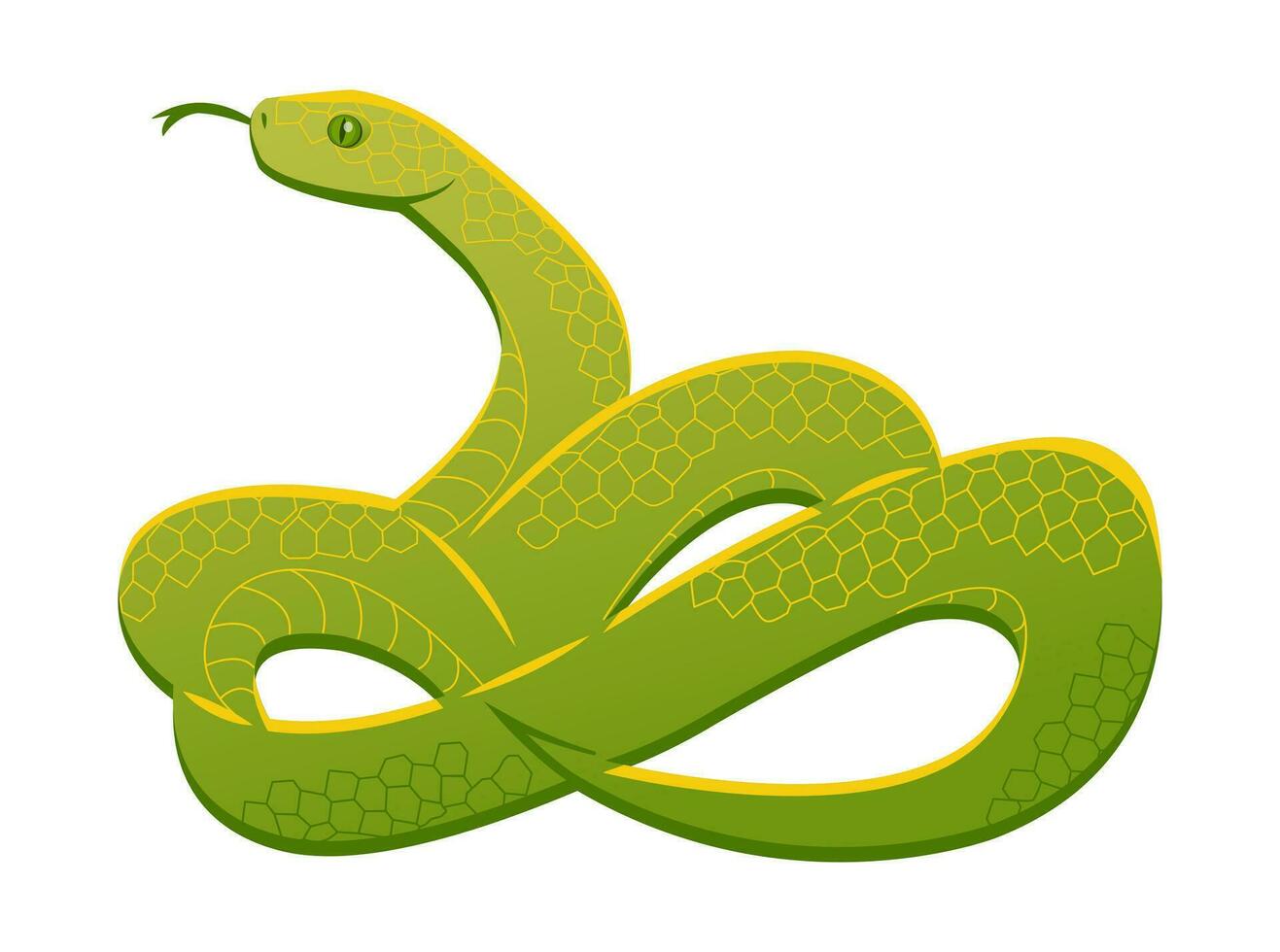 Snake drawing with minimal detail, flat style. Green mamba. vector