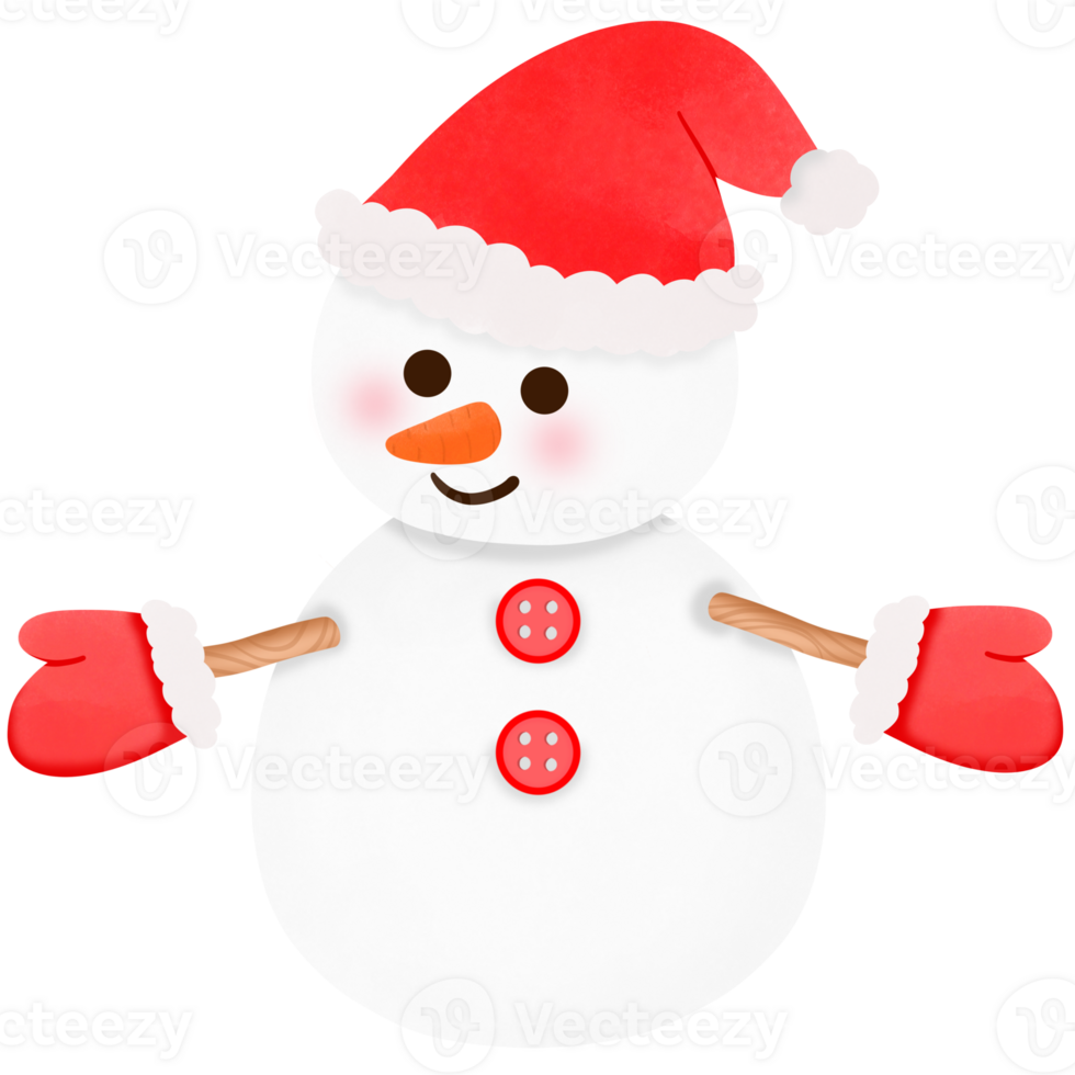 snowman with red hat and gloves on transparent background png