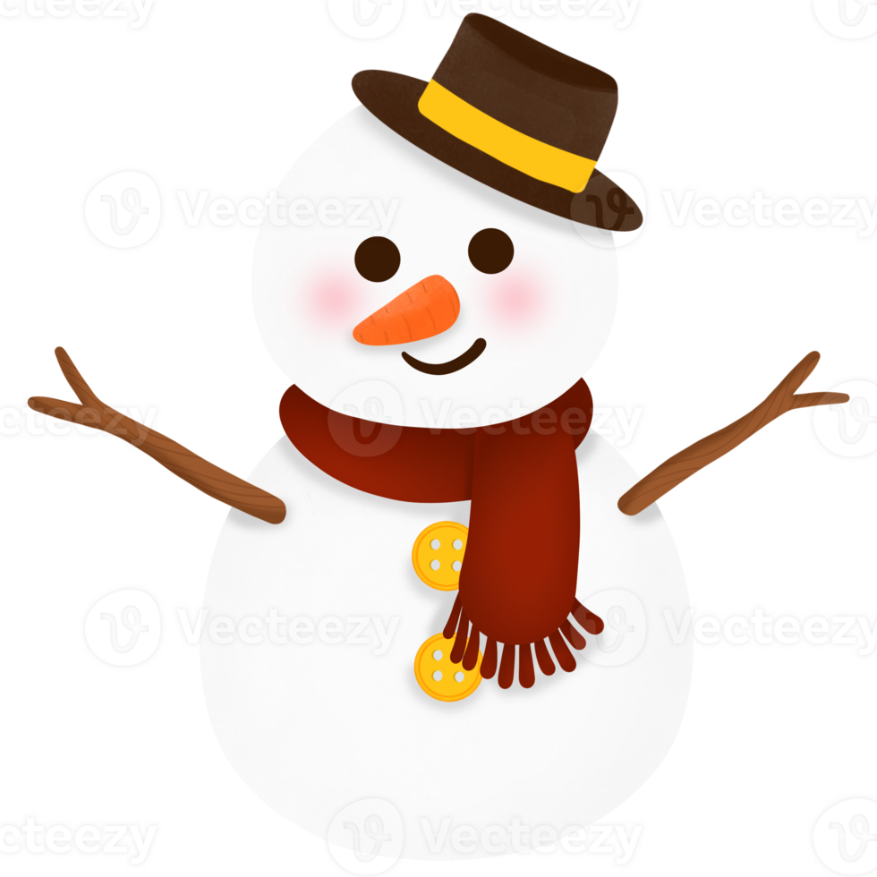 snowman with hat and scarf on transparent background png