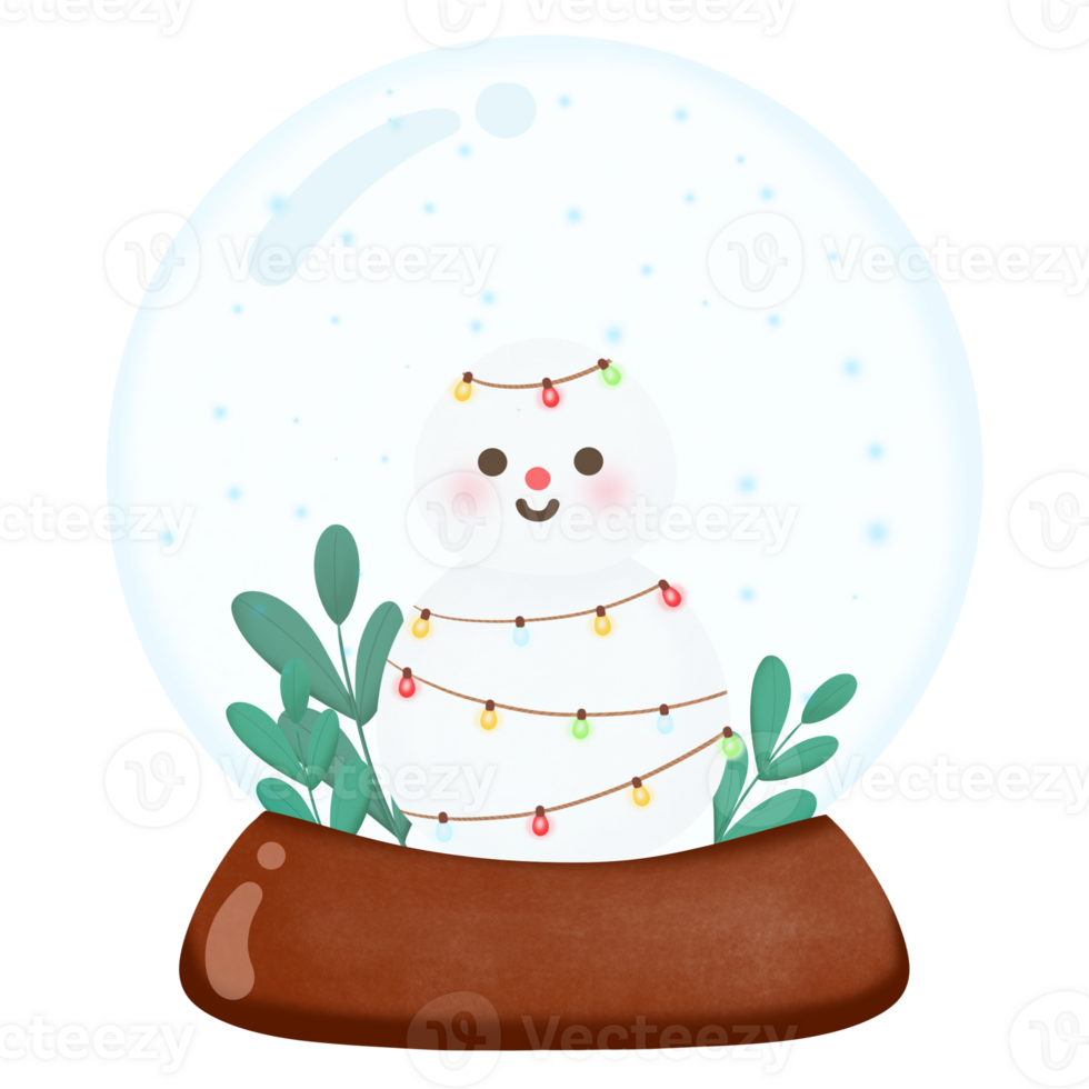 snowman in a snow globe with christmas lights png