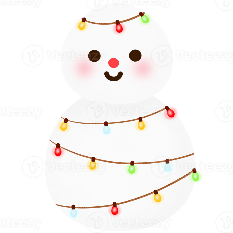 un monigote de nieve con Navidad luces en su cabeza png