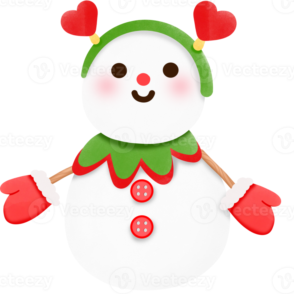 snowman with red heart on his head and green hat png