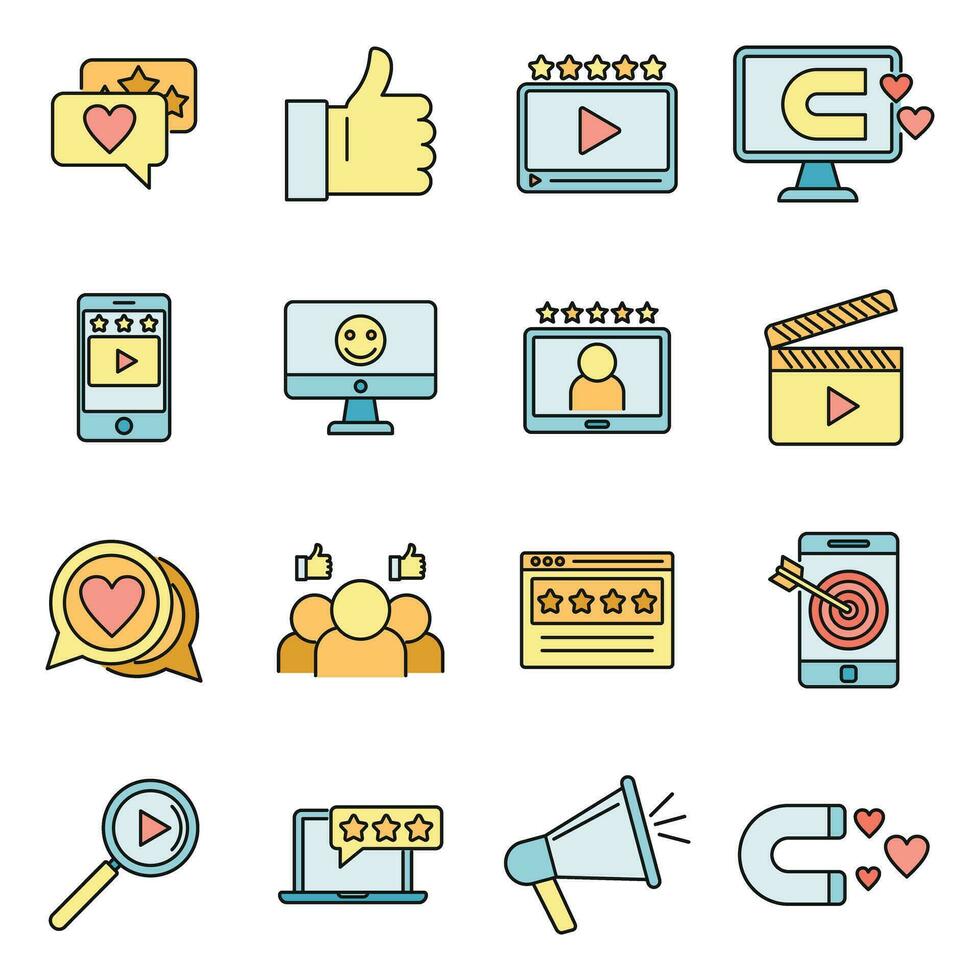 Engaging content digital icons set vector color