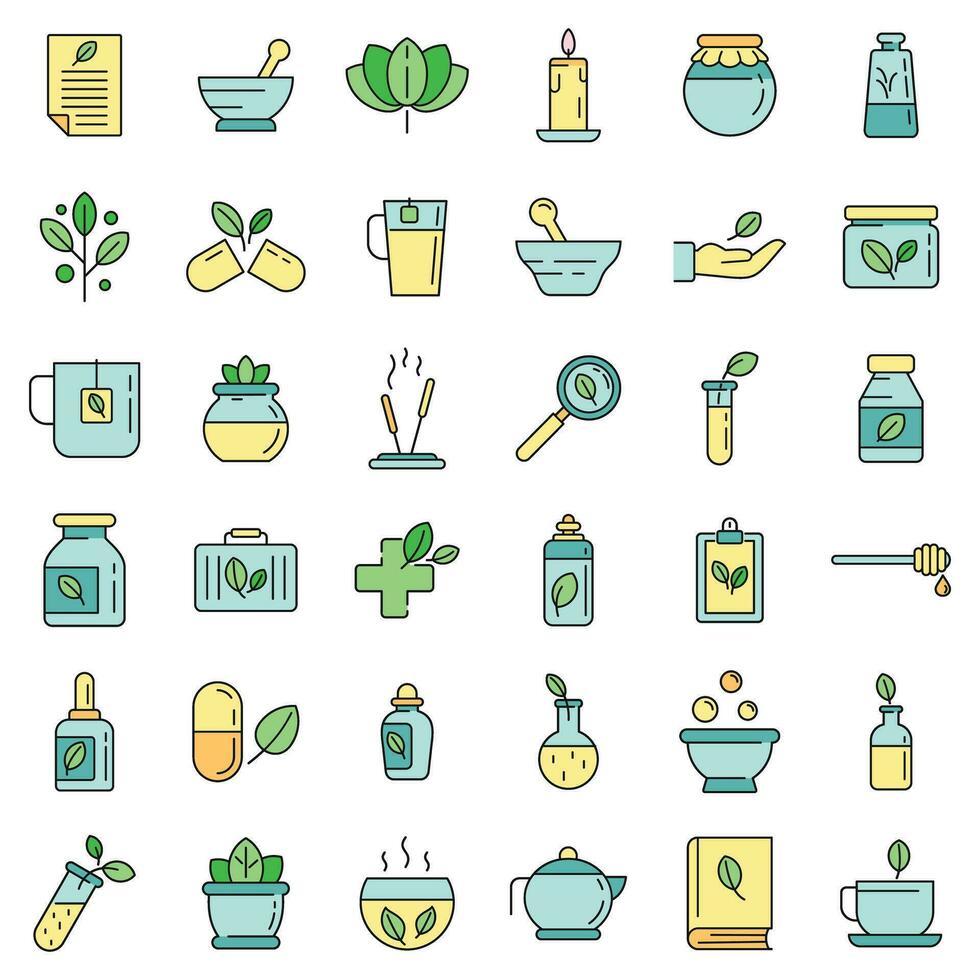 Phytotherapy icons set vector color