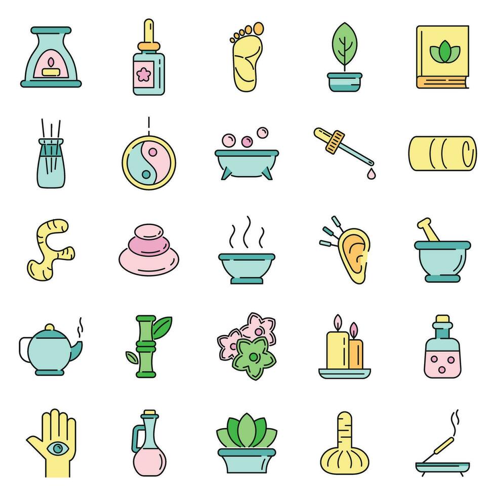 Ayurveda icons set vector color