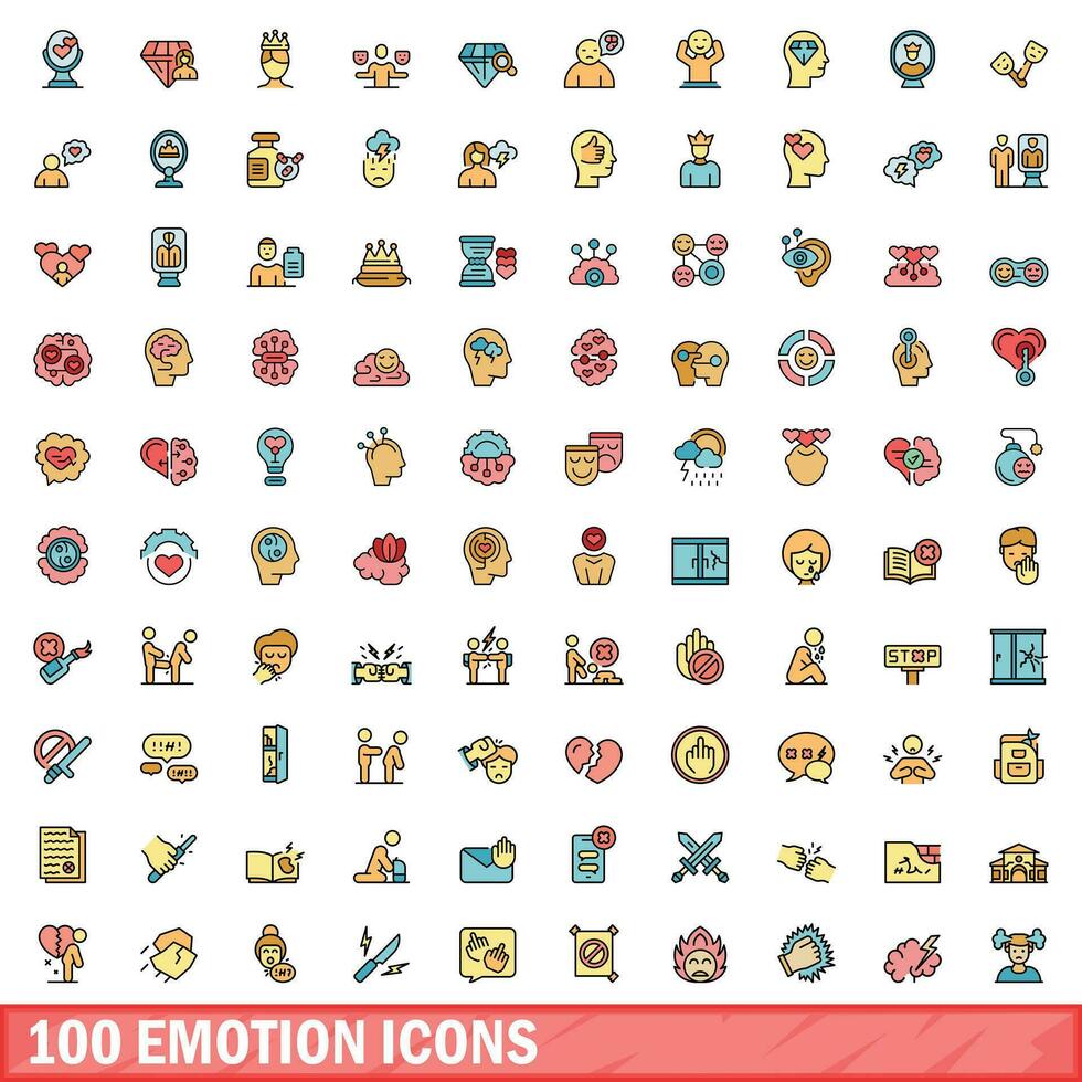 100 emoción íconos colocar, color línea estilo vector