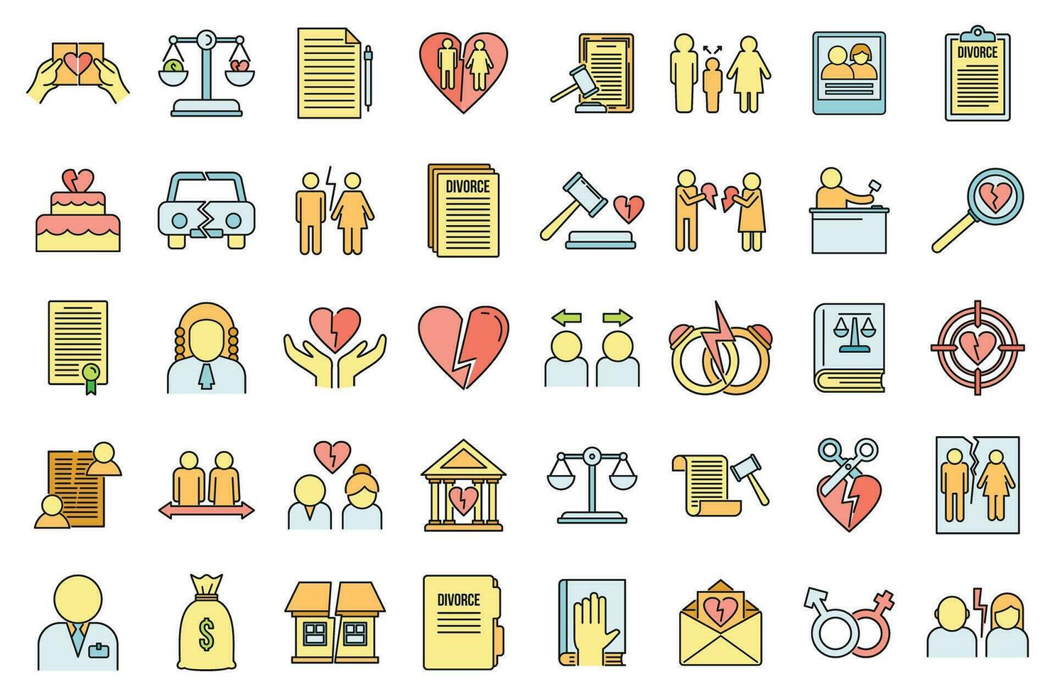 Divorce separation icons set vector color
