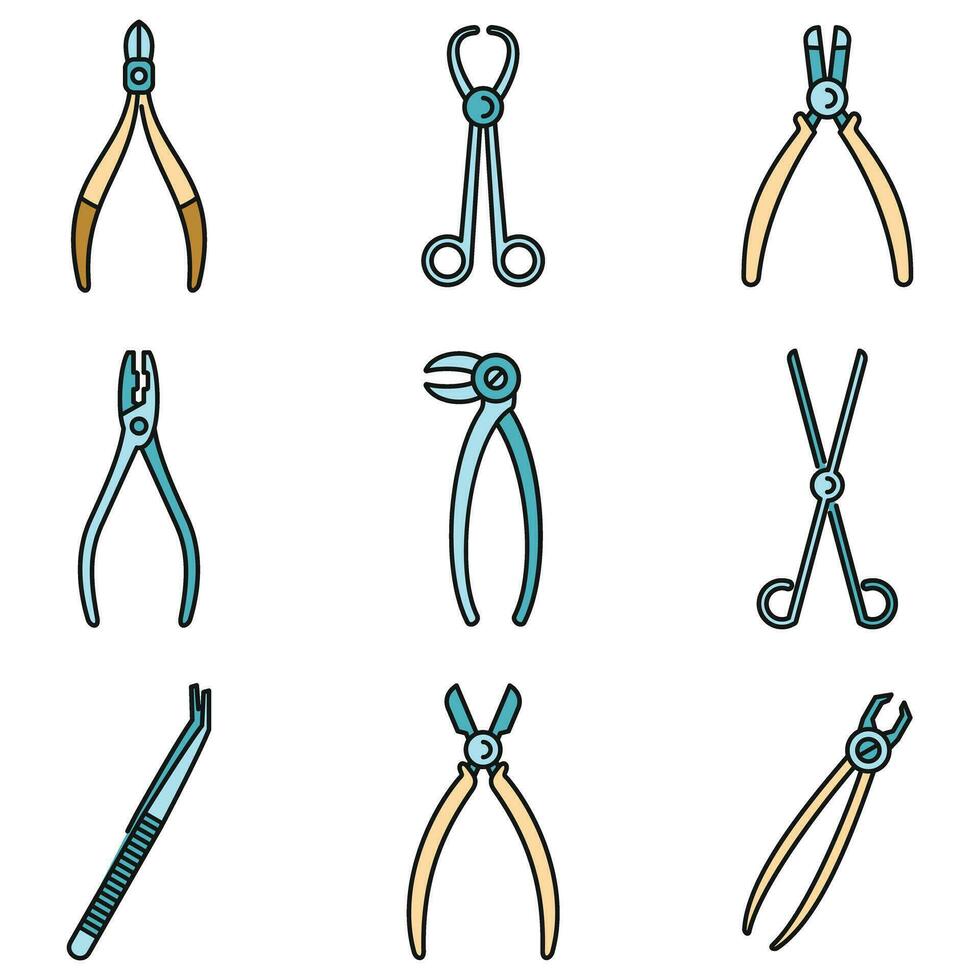 Clinic forceps icons set vector color