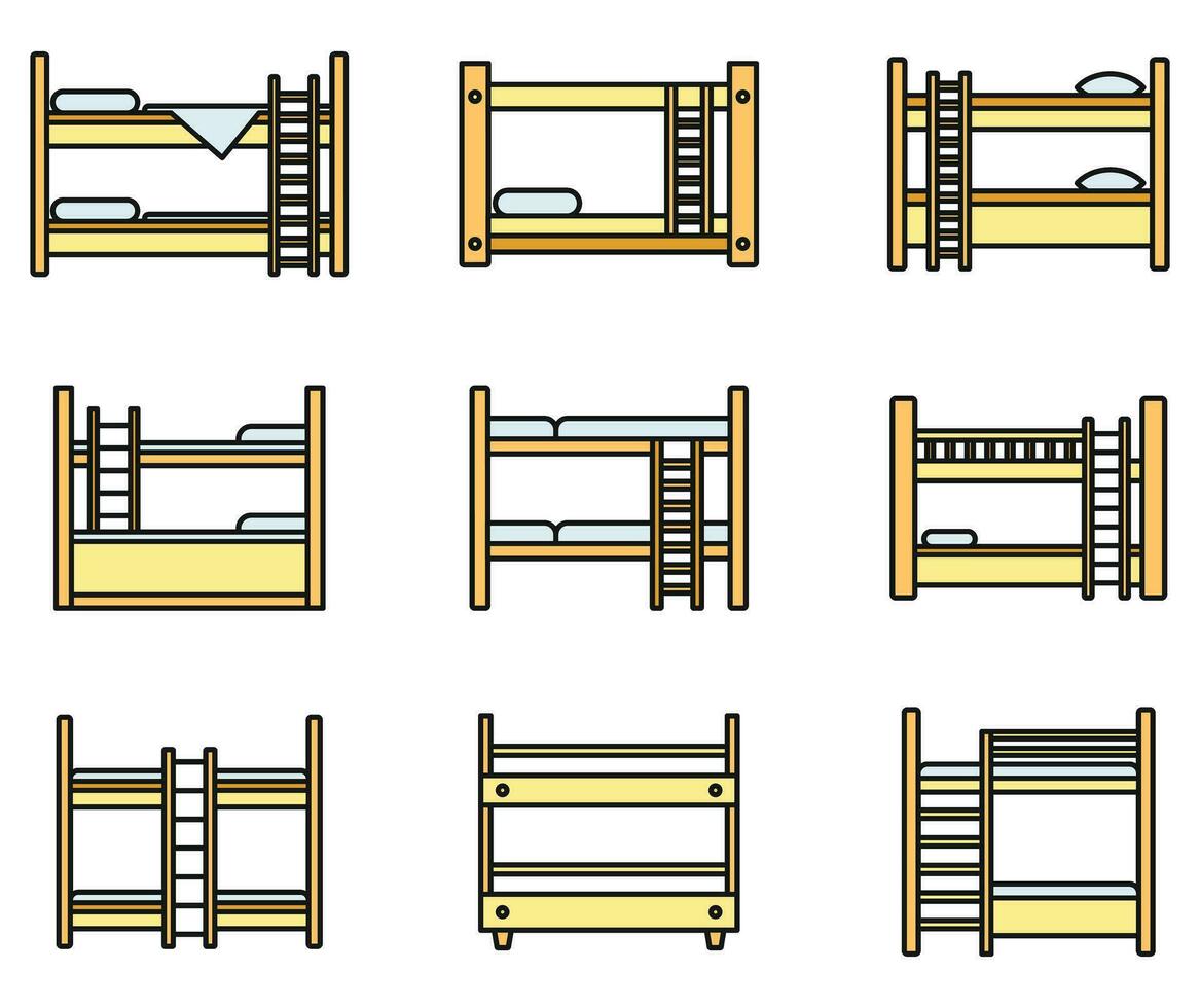Family bunk bed icons set vector color