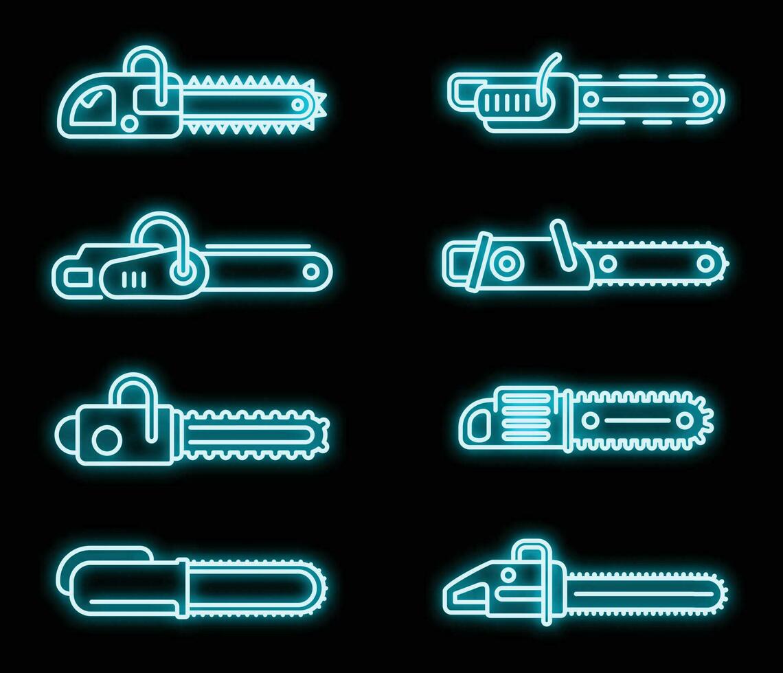 Modern chainsaw icons set vector neon