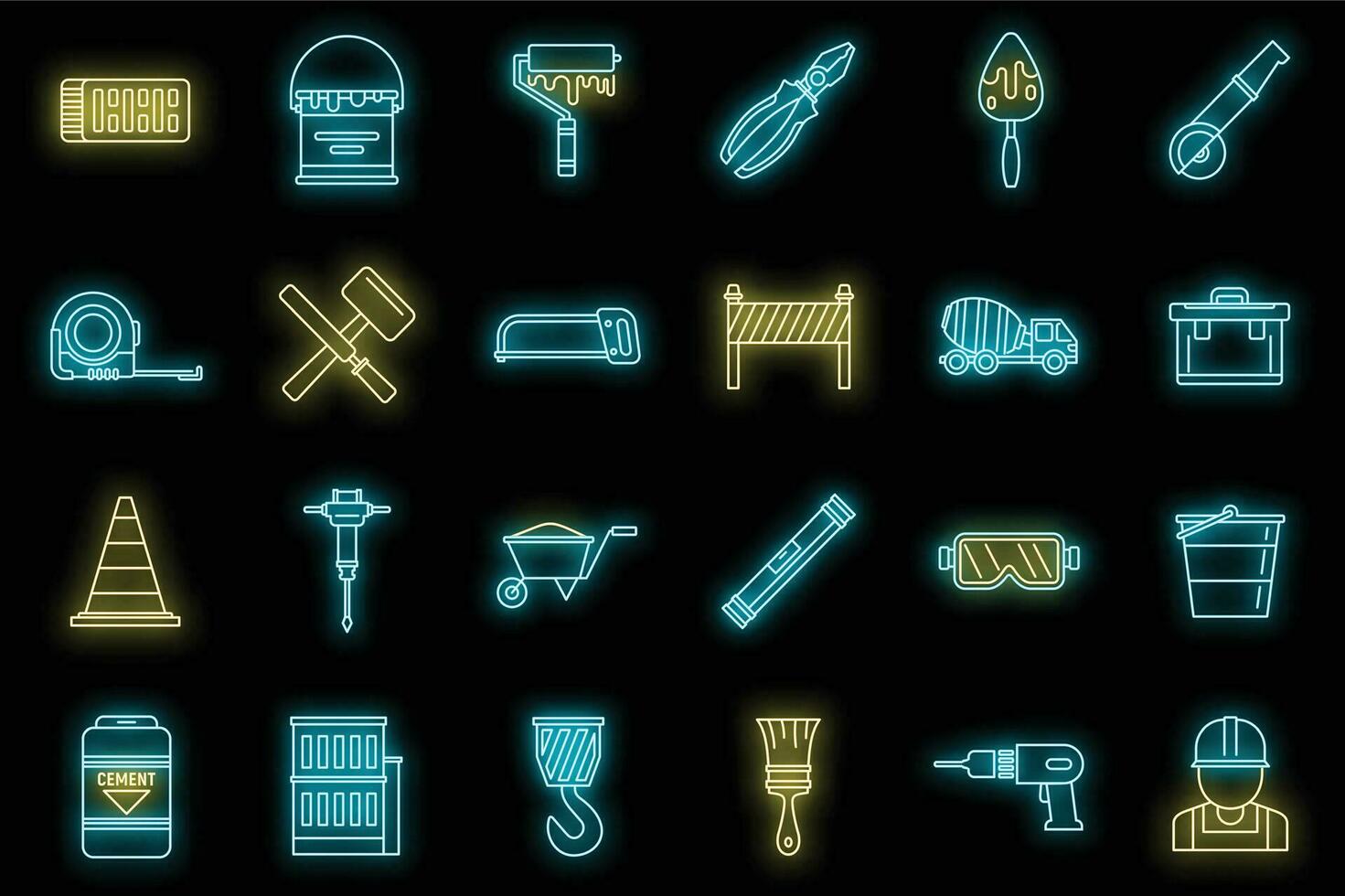 Modern building reconstruction icons set vector neon