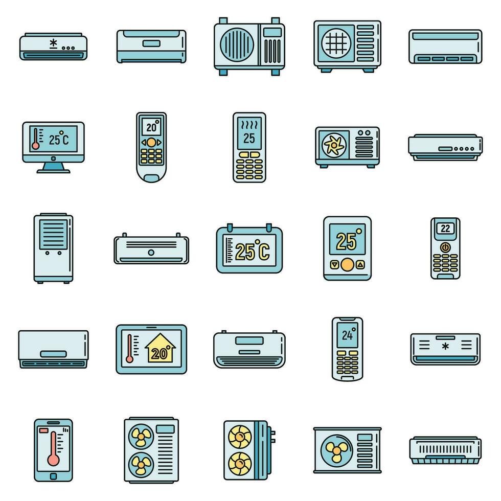 Modern climate control systems icons set vector color