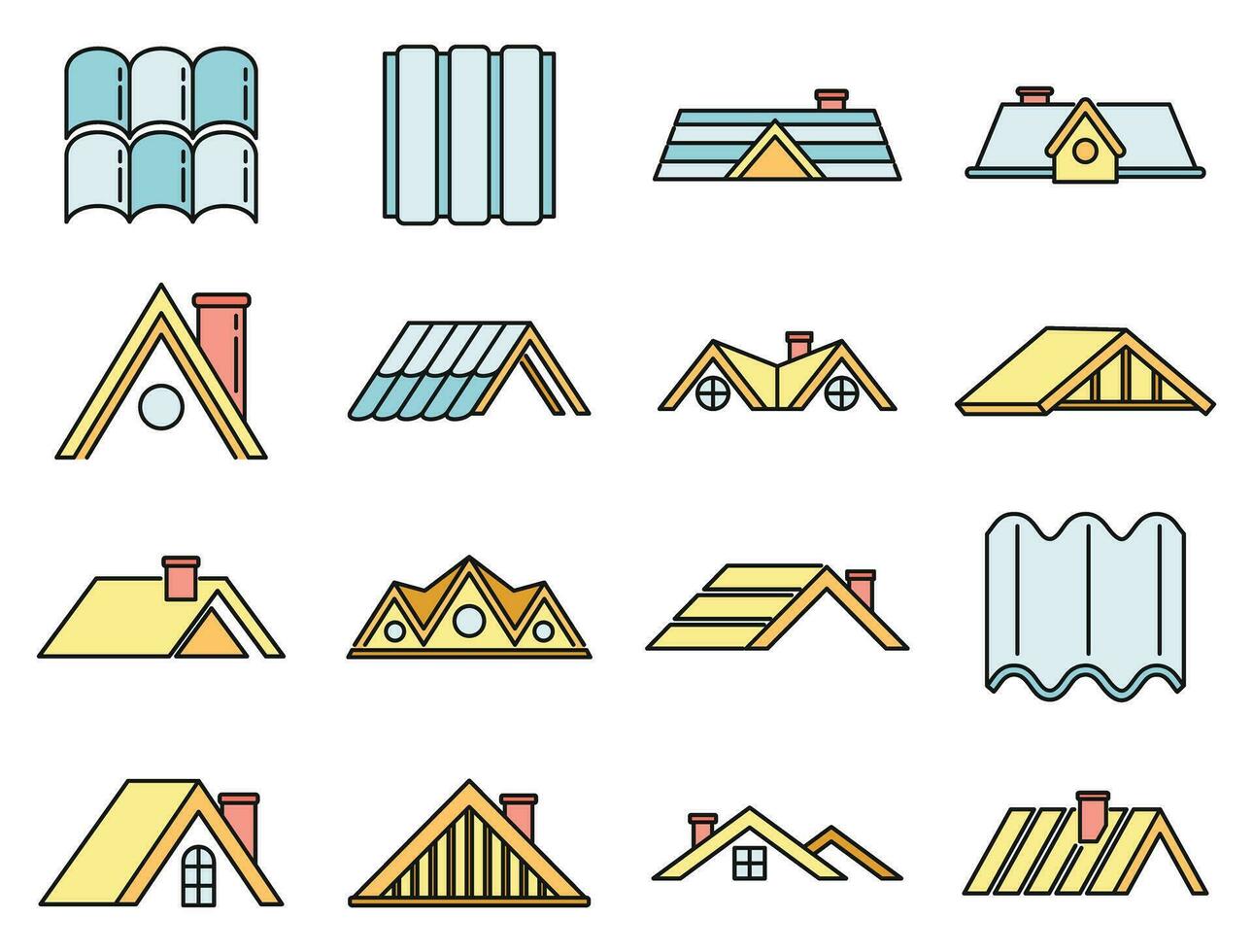 House roof icons set vector color