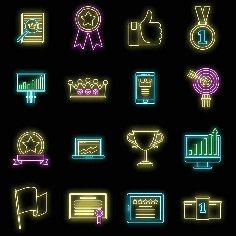 Success excellence icons set vector neon