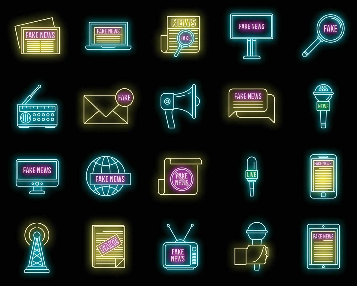 Modern fake news icons set vector neon