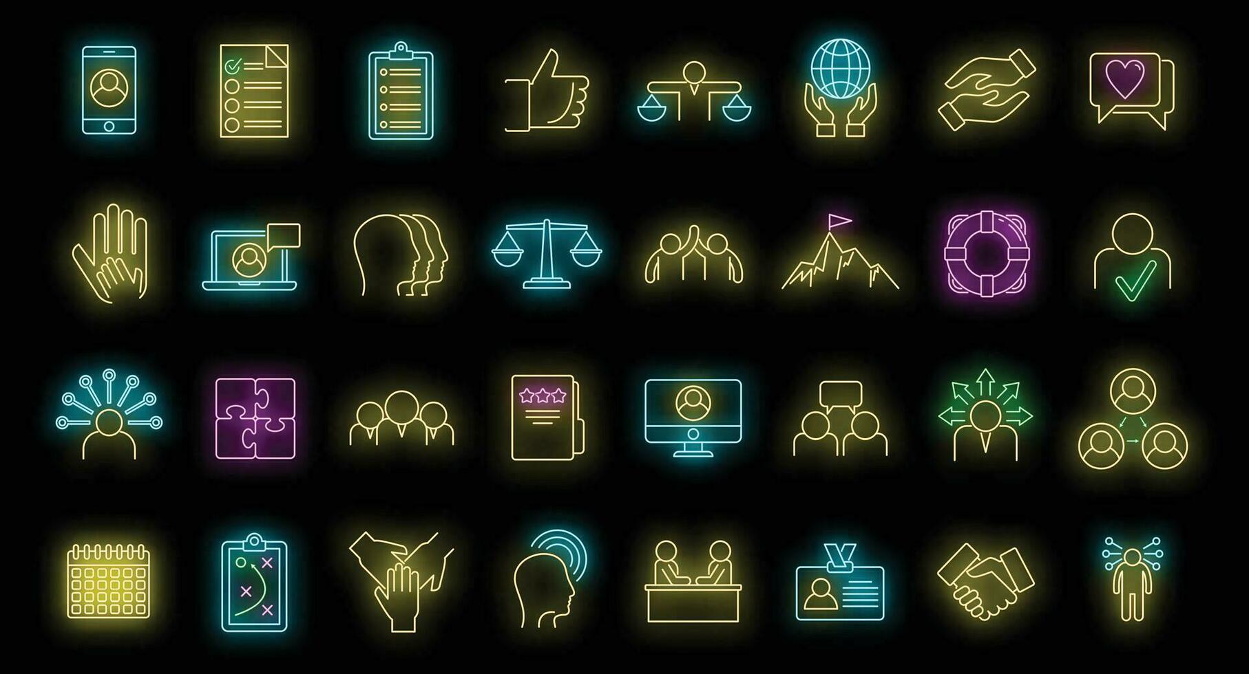 Social responsibility icons set vector neon