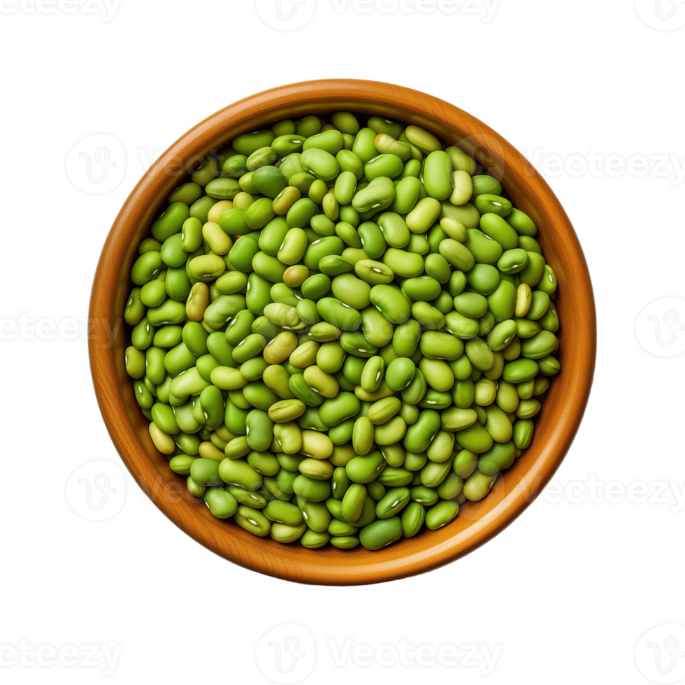 AI generated Green beans in a wooden bowl isolated on transparent background png