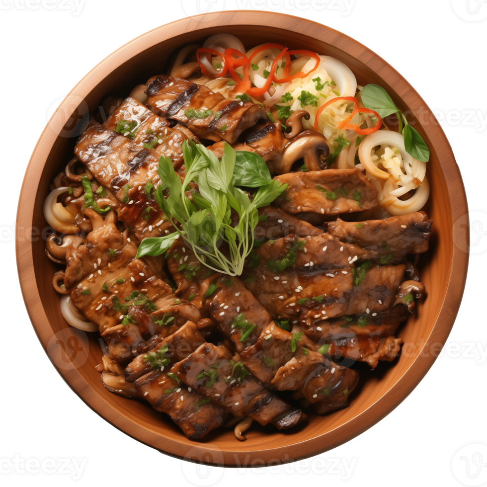 AI generated Bowl of delicious bulgogi with vegetables png
