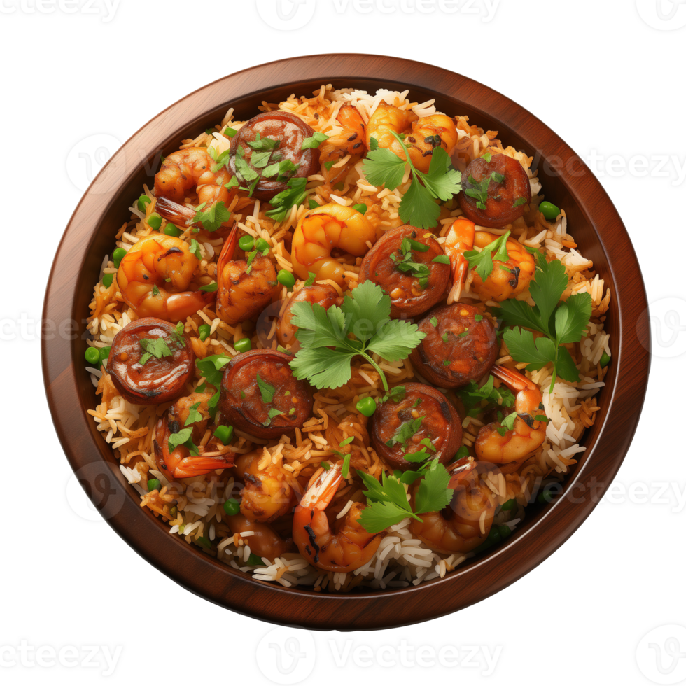 AI generated Bowl of delicious fried rice with shrimps on transparent background png