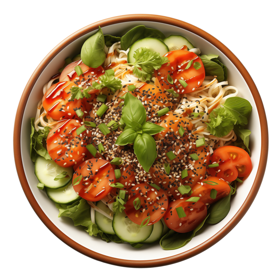 AI generated Bowl of tasty pasta with vegetables on transparent background png