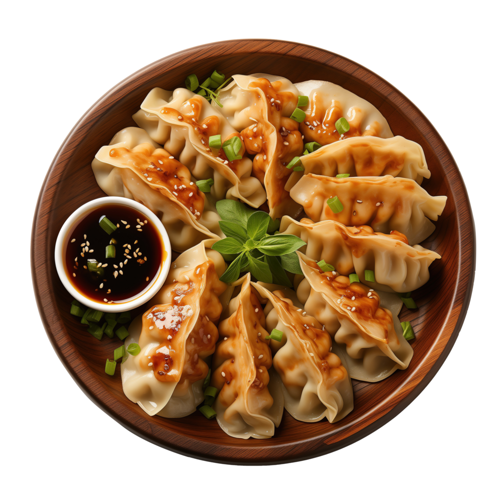 AI generated Plate of gyoza dumplings isolated on transparent background png