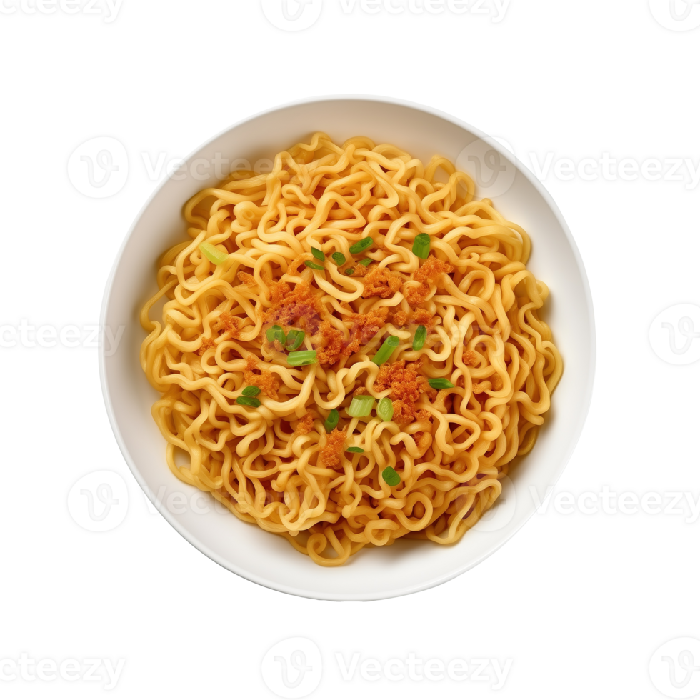 AI generated Bowl of tasty cooked indomie instant noodles on transparent background png