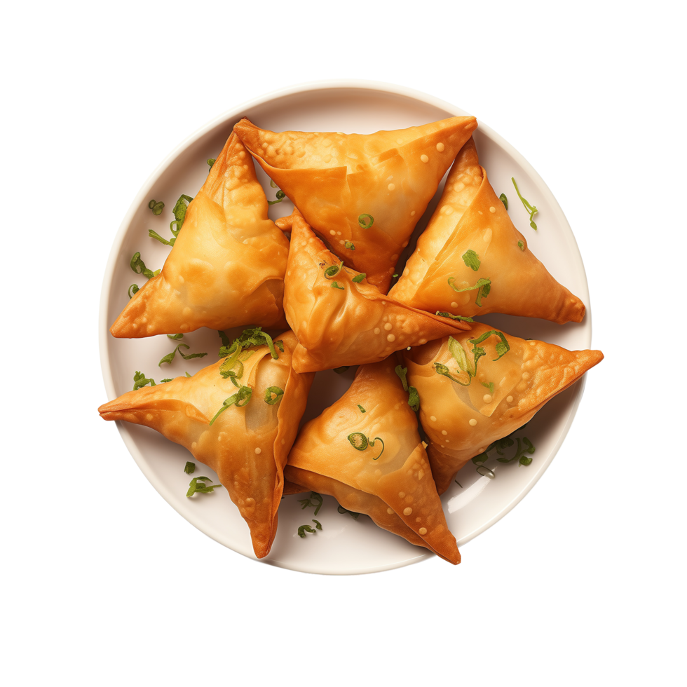 AI generated Plate with tasty samosas on transparent background png