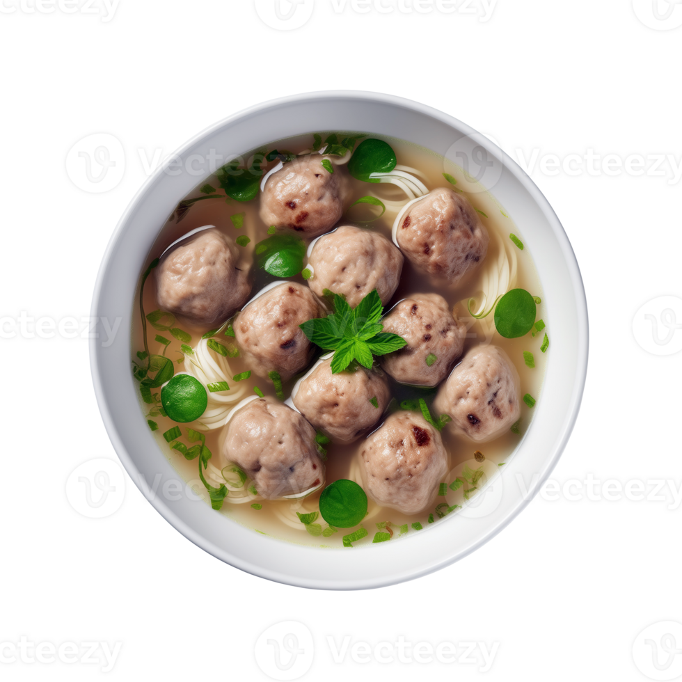 AI generated Top view of soup with meatballs isolated on transparent background png