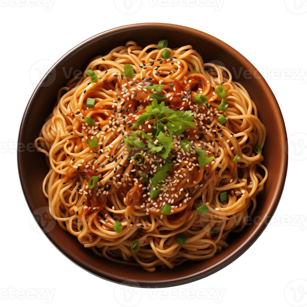 AI generated Bowl of tasty soba noodles with sesame seeds on transparent background png