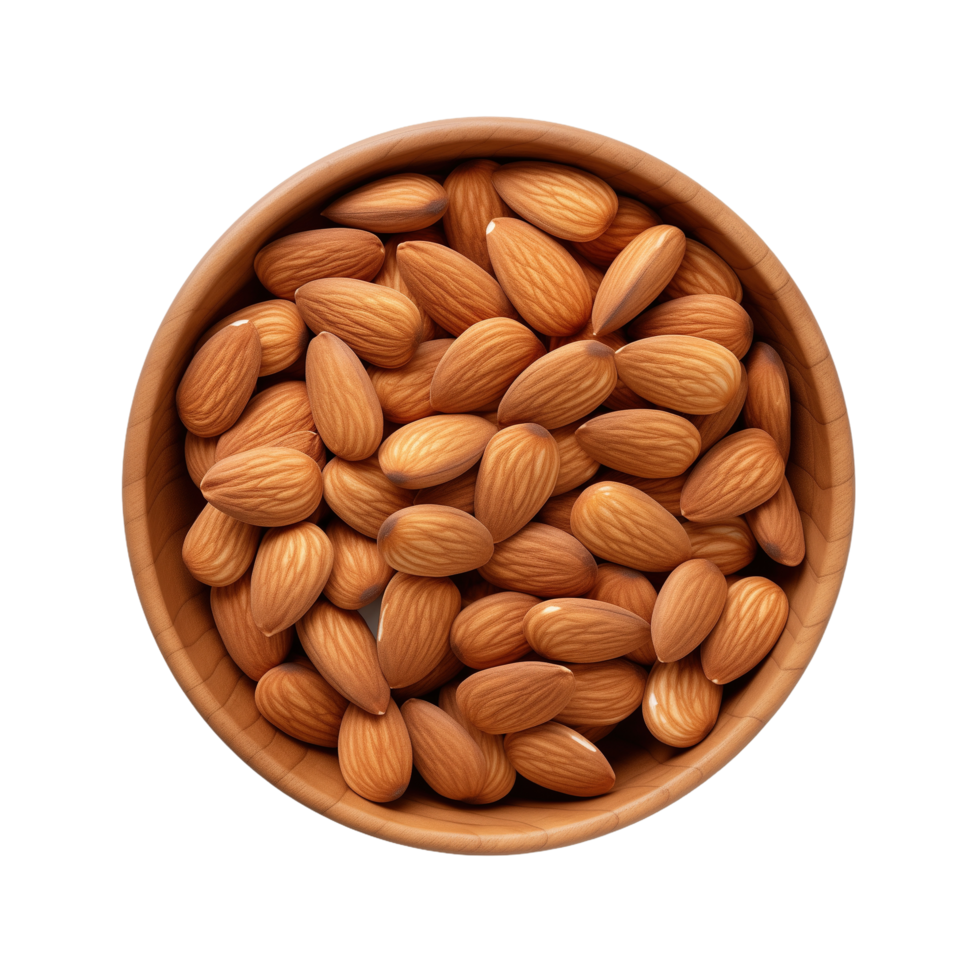 AI generated Almond in wooden bowl isolated on transparent background png