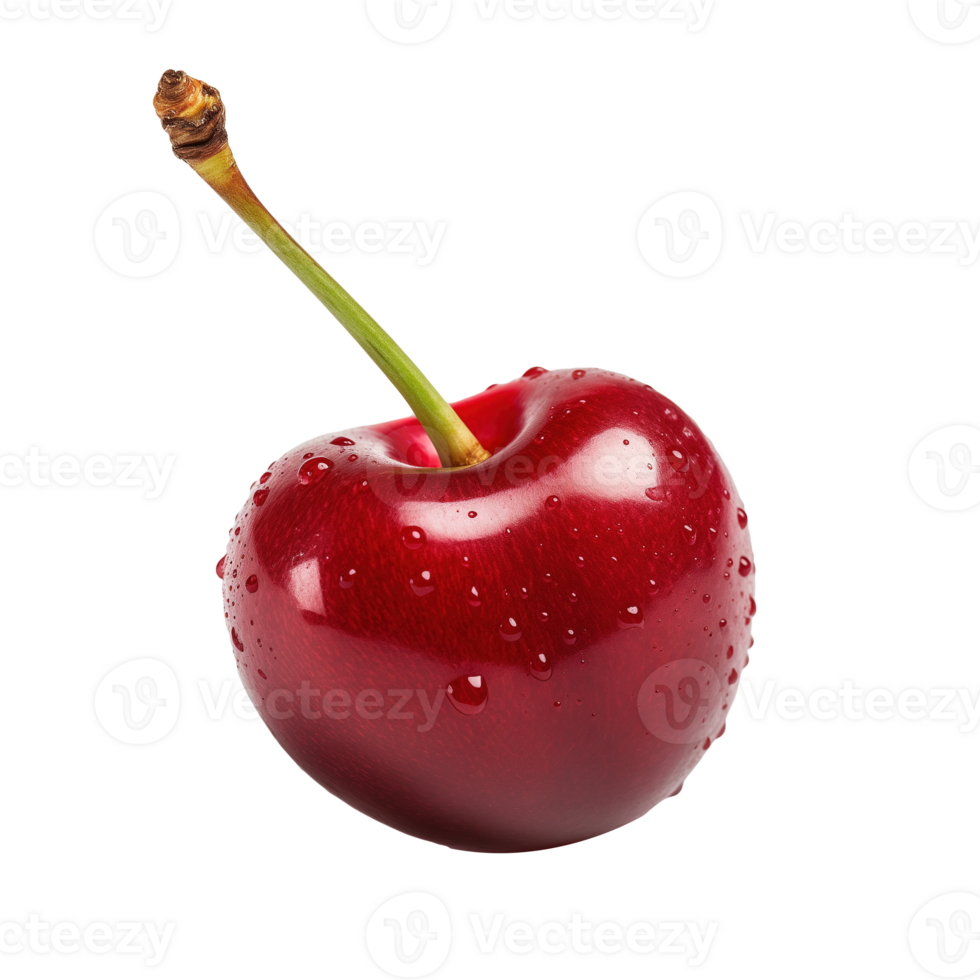 ai generado rojo Cereza con agua gotas aislado en transparente antecedentes png