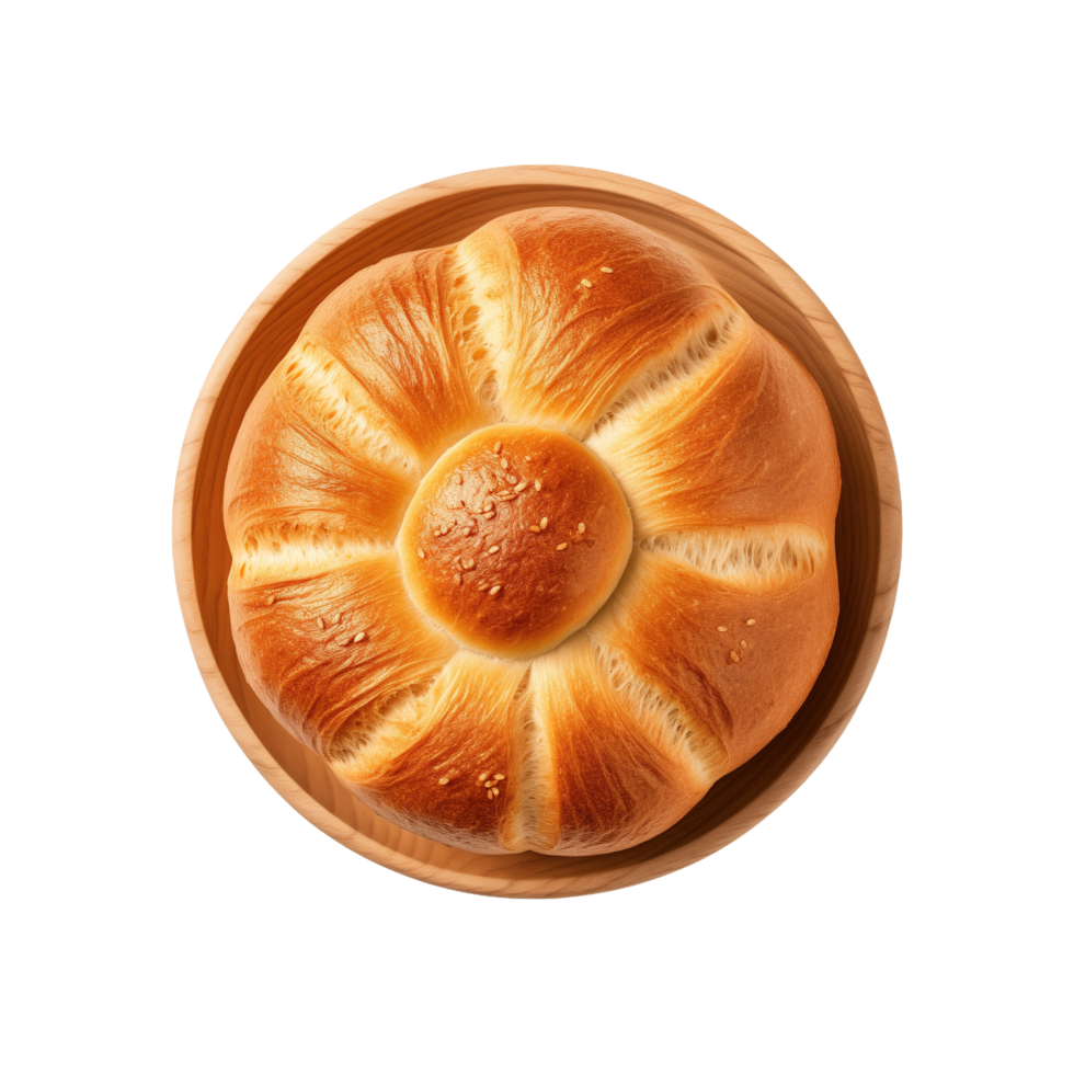 AI generated Croissant in a wooden bowl Isolated on transparent background png