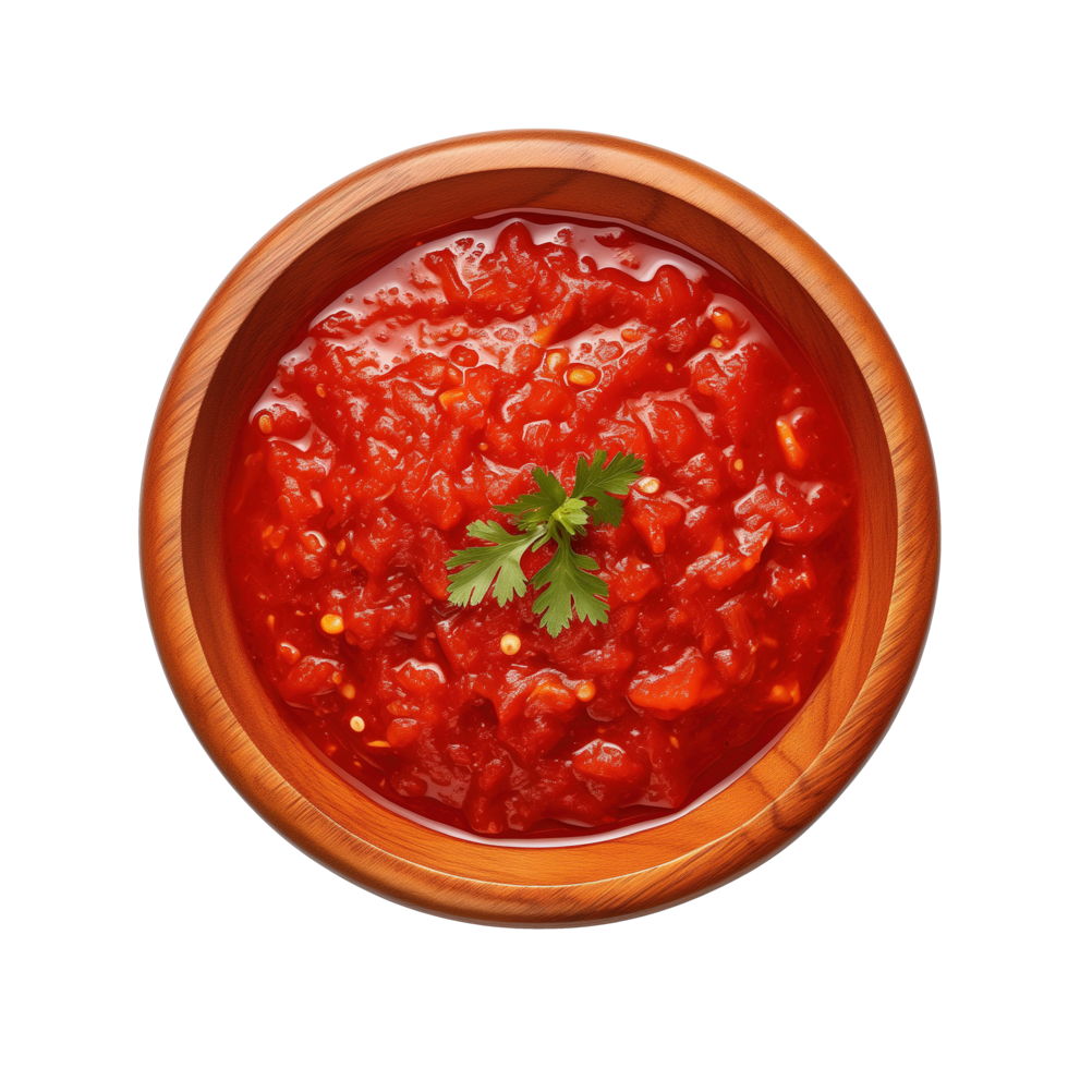 ai generado cuenco de delicioso chile salsa en transparente antecedentes png