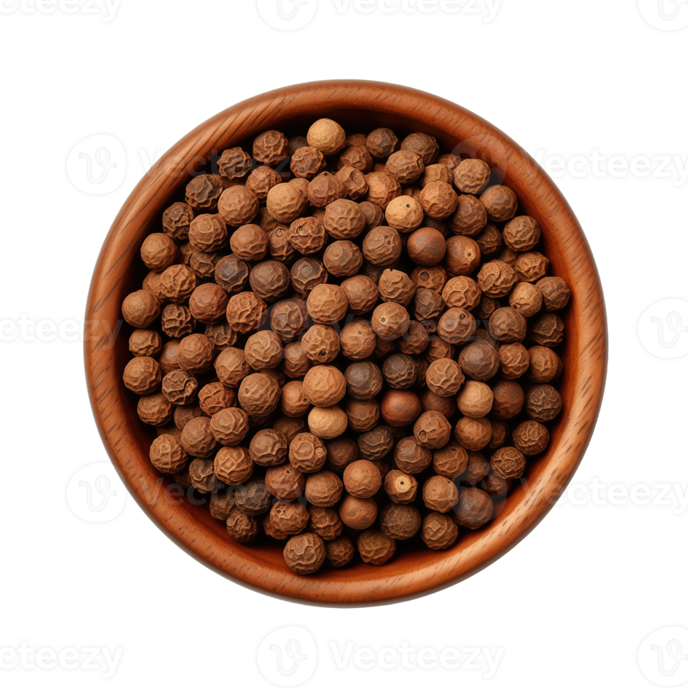 AI generated allspice in wooden bowl isolated on transparent background png