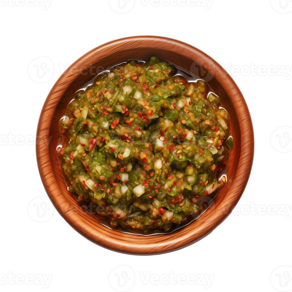 AI generated Bowl of spicy sambal hijau on transparent background png