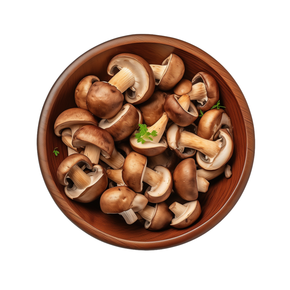 AI generated Bowl with fresh champignons on transparent background png