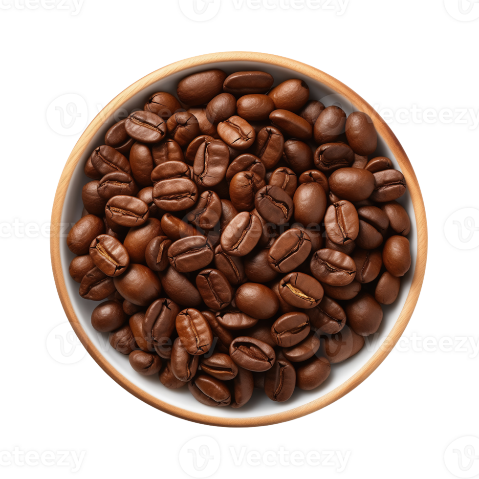 AI generated Coffee beans in wooden bowl isolated on transparent background png