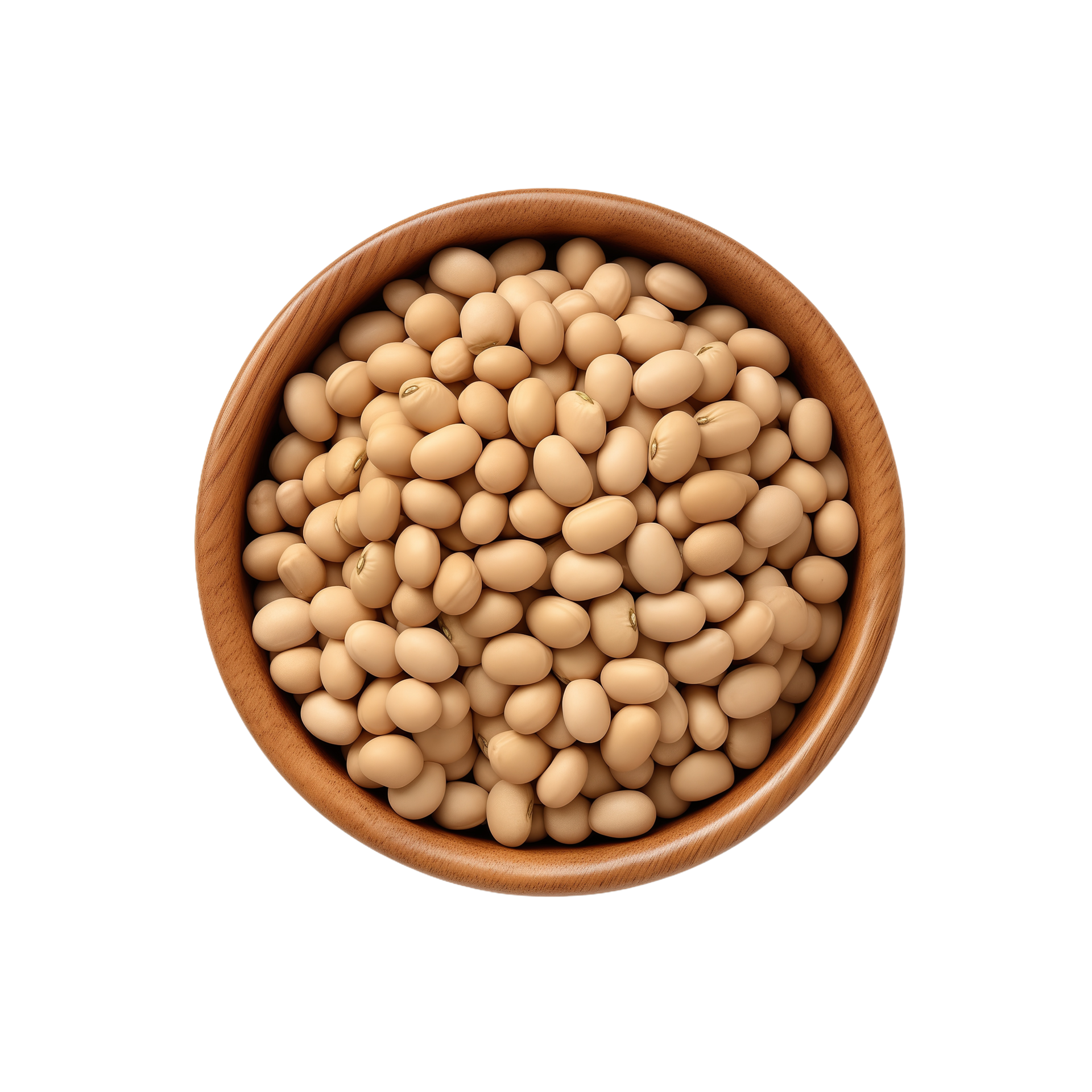 AI generated soy beans in wooden bowl isolated on transparent