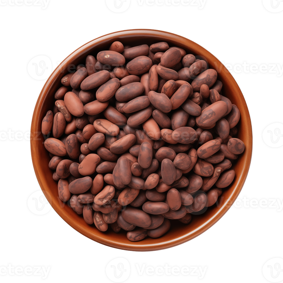 AI generated Top view of a bowl of cocoa beans on transparent background png