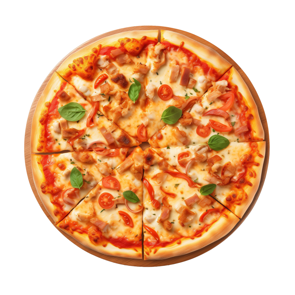ai généré Pizza avec jambon, fromage et tomate sur transparent Contexte png