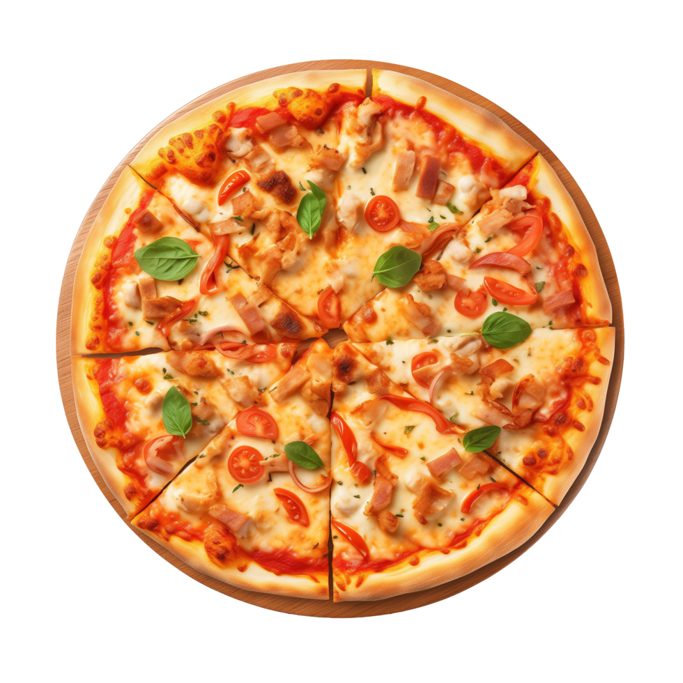 AI generated Pizza with ham, cheese and tomato on transparent background png