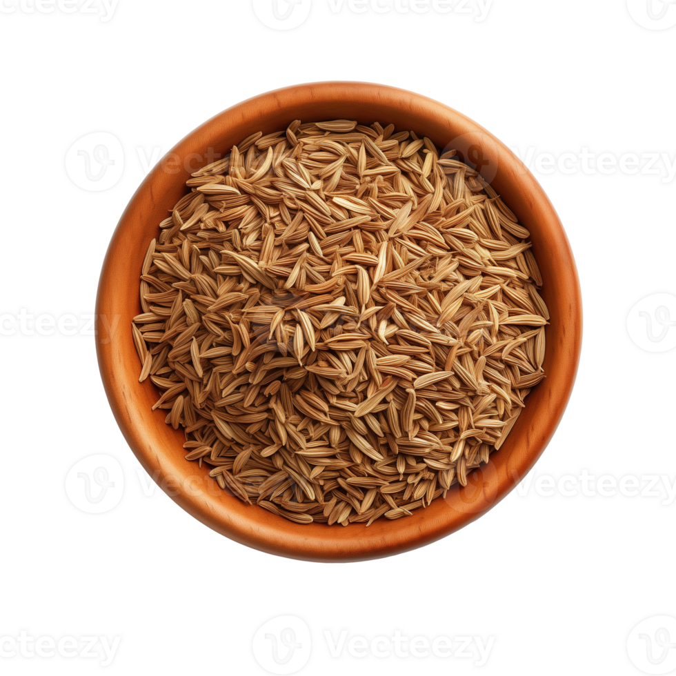 AI generated Paddy rice in wooden bowl isolated on transparent background png