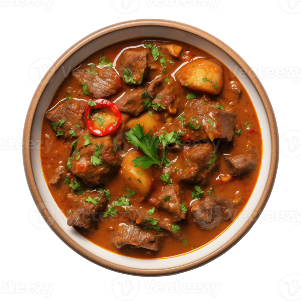 AI generated Beef curry with potatoes in bowl on transparent background png