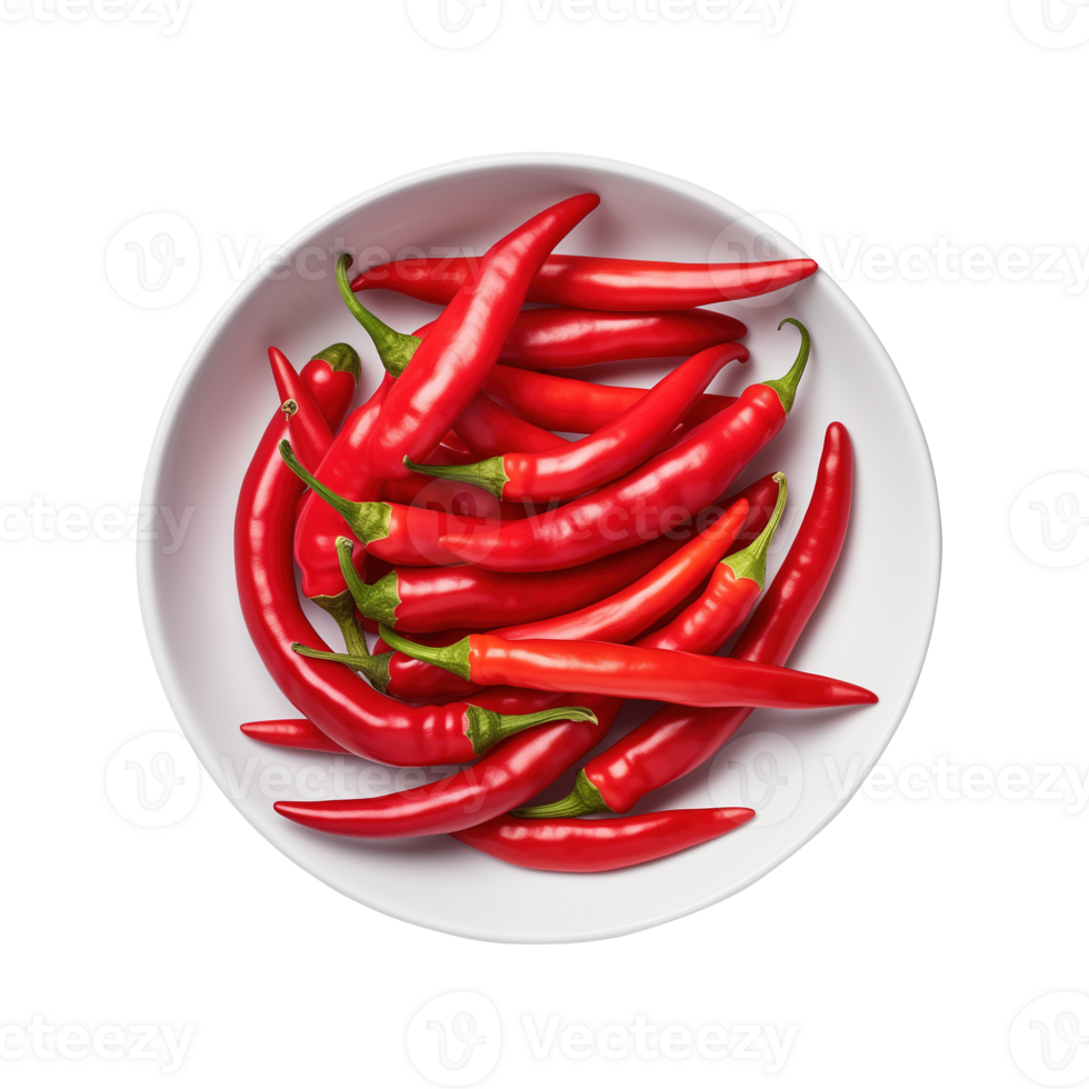 ai generado rojo caliente chile pimientos en un cuenco aislado en transparente antecedentes png